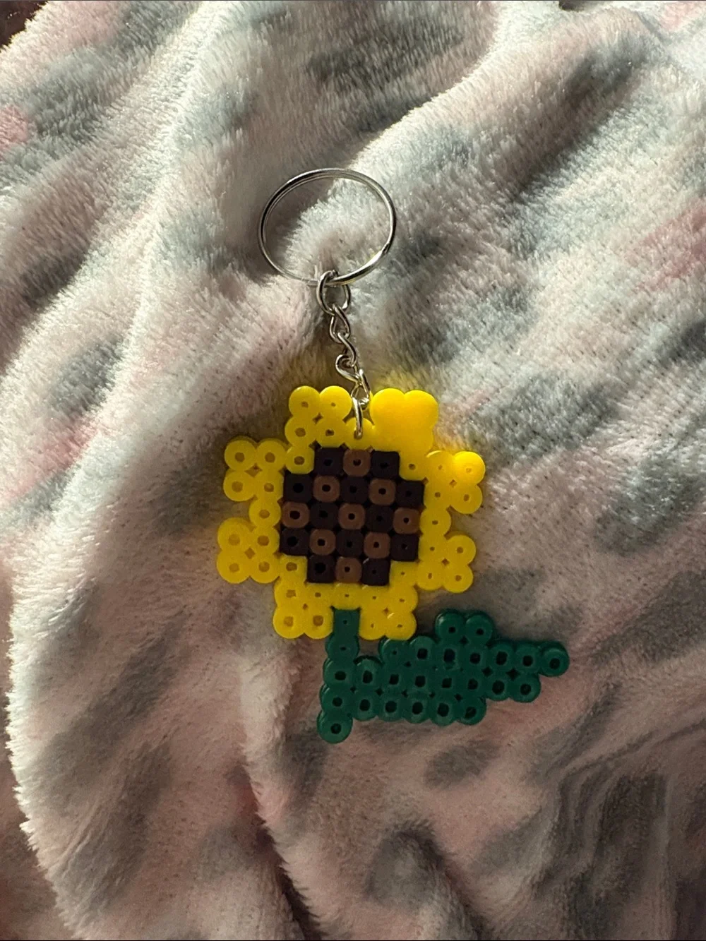 Handmade Perler Bead Sunflower Keychain